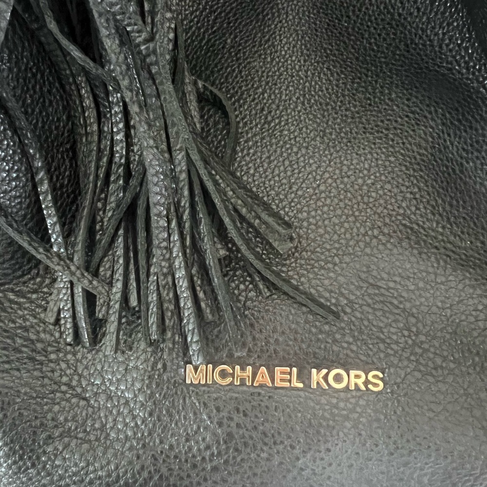 Michael Kors Black Leather Hobo Bag, Gold Chain Detail - Picture 5 of 8